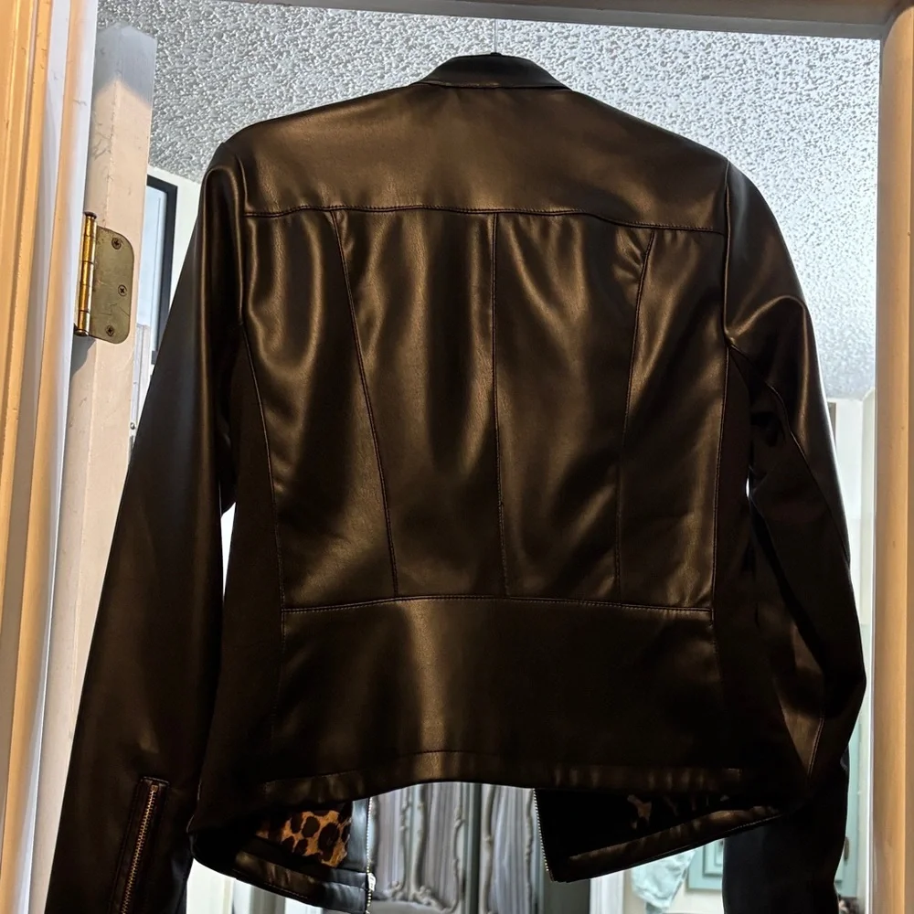 Calvin Klein Black Leather Jacket with Gold Accents - Picture 7 of 7